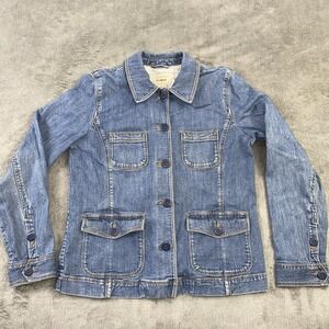 LL Bean Jacket Womens M Blue Jean Western Trucker Faded Denim Button Chore Cargo